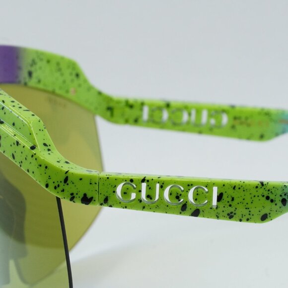 Gucci GG1477S 001 Sunglasses Violet Shaded Green Shield Frame,Light Green Lenses main image 7